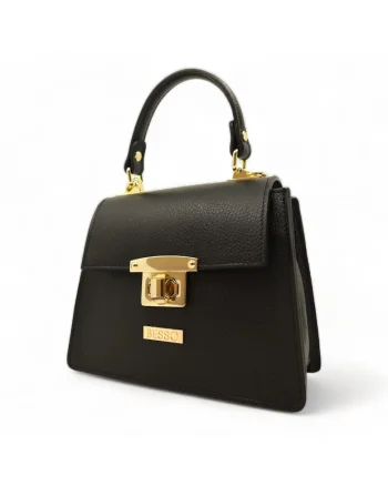 Geanta de mana din piele naturala Chic Minimal, Negru, 17.5x22x10