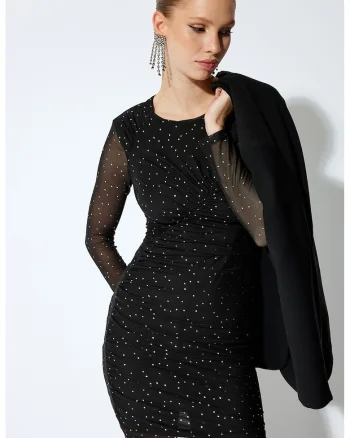 Rochie de plasa cu fronseu, Negru