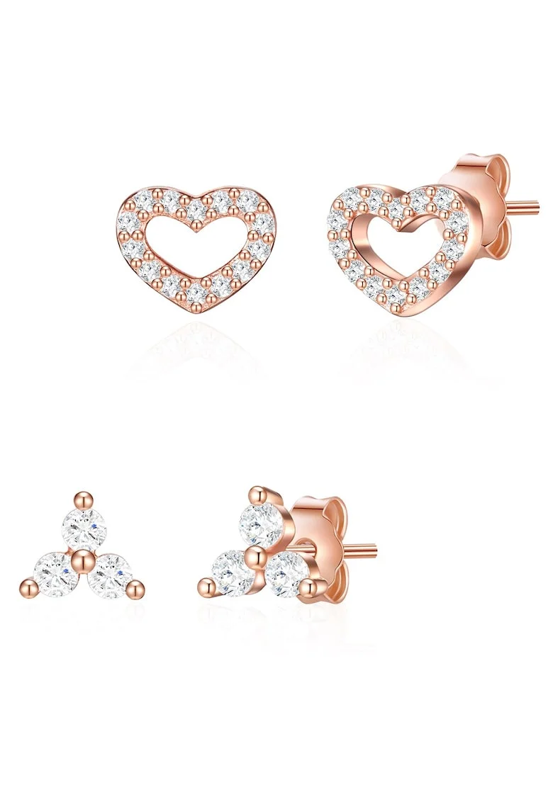 Set de cercei cu cristale din zirconia, 2 perechi, Auriu rose