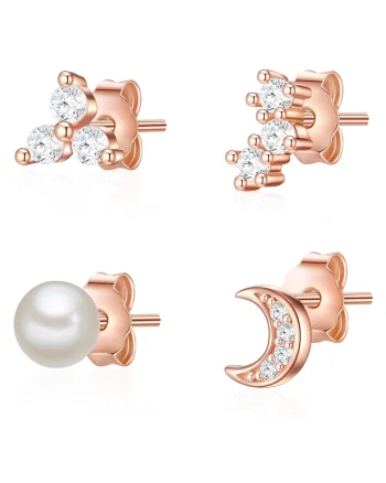 Set de cercei placati cu aur de 14k - 2 perechi, Auriu rose