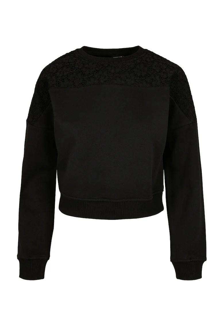 Bluza de trening cu insertie din dantela, Negru