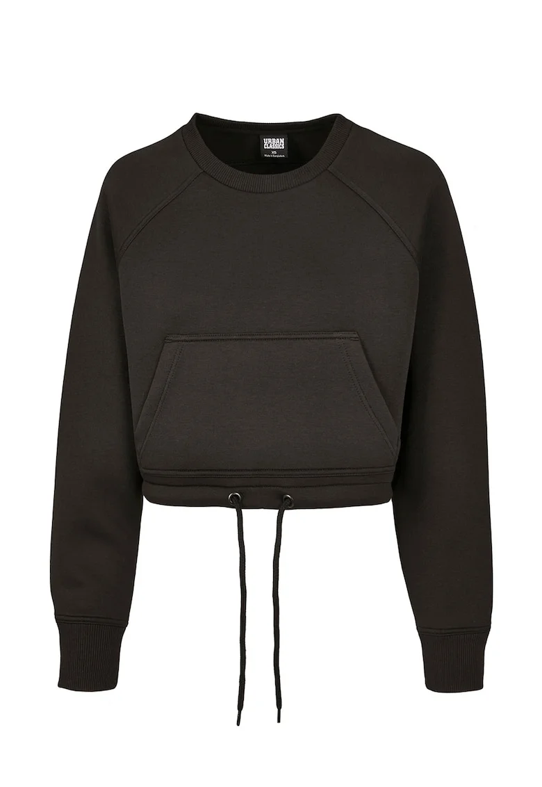 Bluza de trening crop cu maneci raglan, Negru stins