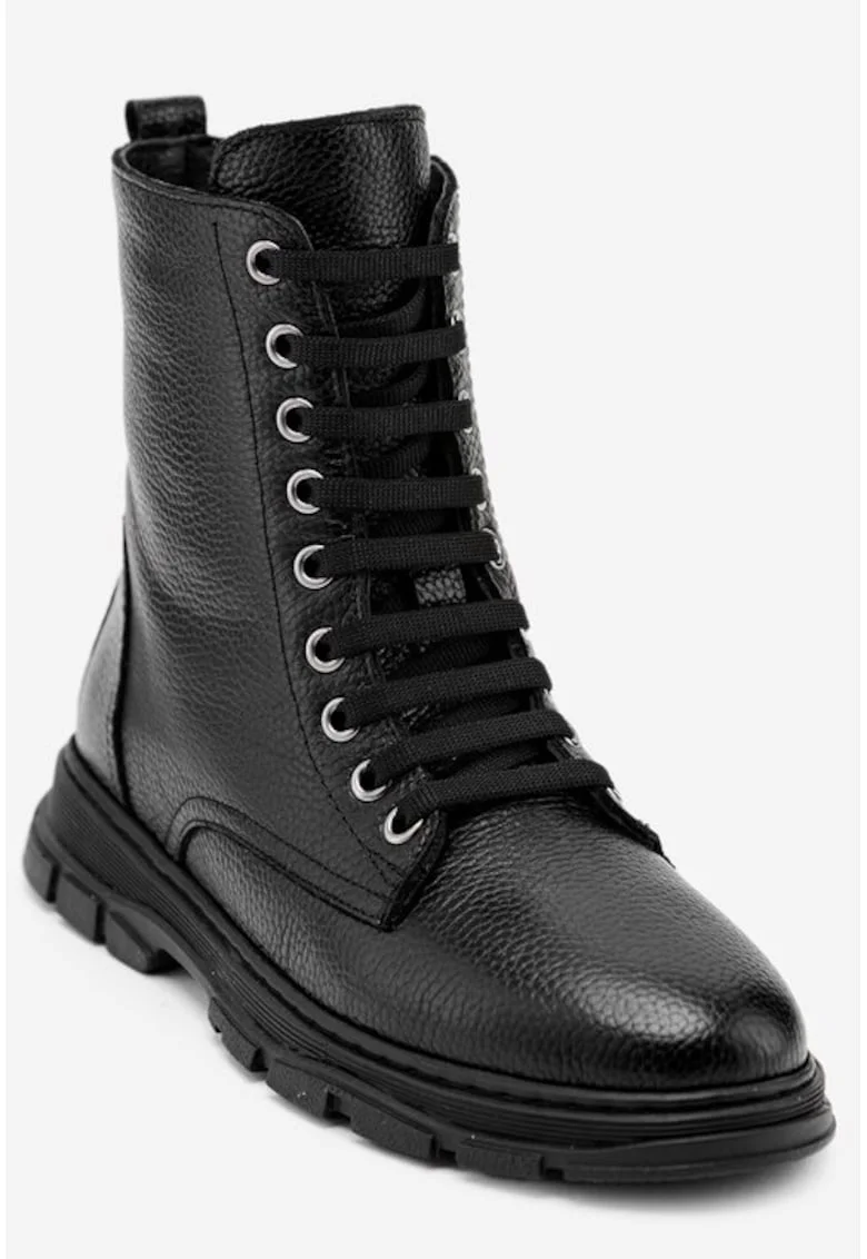 Ghete negre din piele box cu siret
