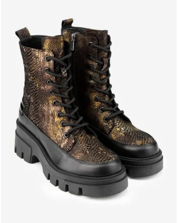 Ghete negre cu auriu din piele model snake print