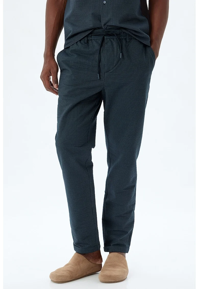 Pantaloni cu snur si aspect incretit, Albastru inchis