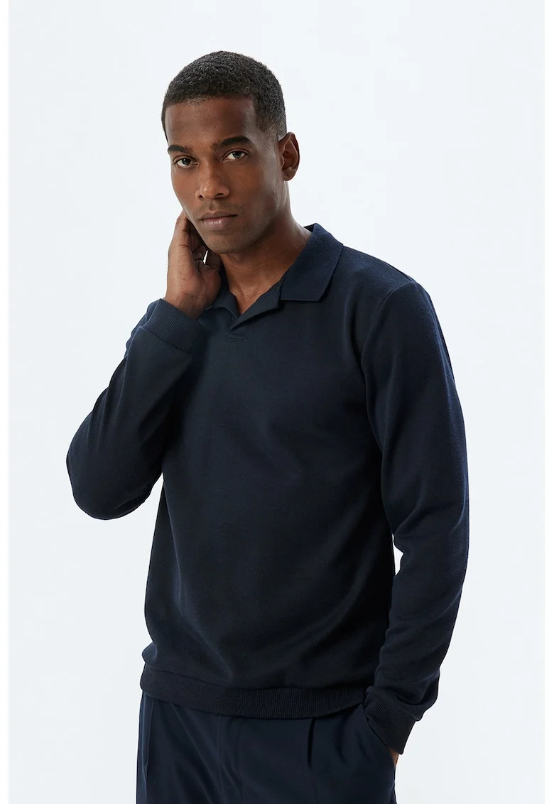 Bluza polo cu model uni, Bleumarin