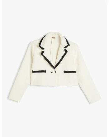 Sacou crop din tuid, Alb fildes/Negru