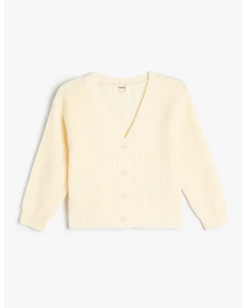 Cardigan cu striatii si decolteu in V, Crem