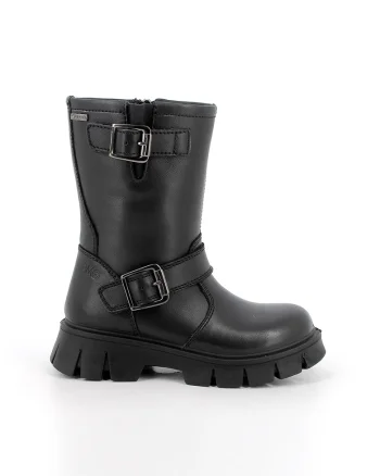 Cizme mid-calf de piele cu aspect masiv, Negru