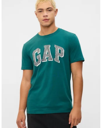 Tricou cu logo contrastant, Gri/Verde persan