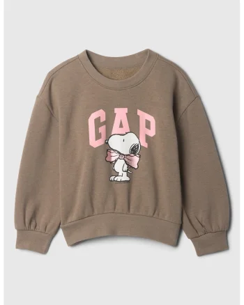 Bluza de trening cu logo si decolteu la baza gatului Snoopy, Maro inchis/Roz