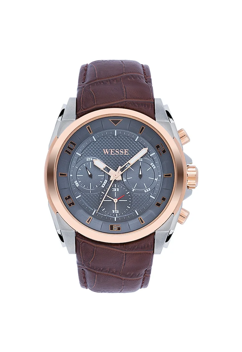 Ceas barbatesc  model WWG400201L, argintiu, curea maro, rezistenta la apa 5 ATM, mecanism Quartz