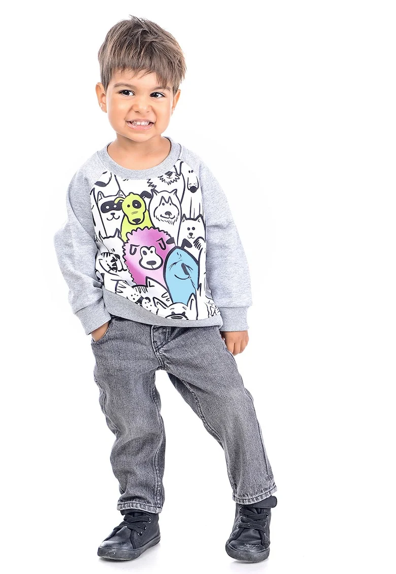 Bluza de trening cu decolteu la baza gatului si maneci raglan, Gri deschis melange
