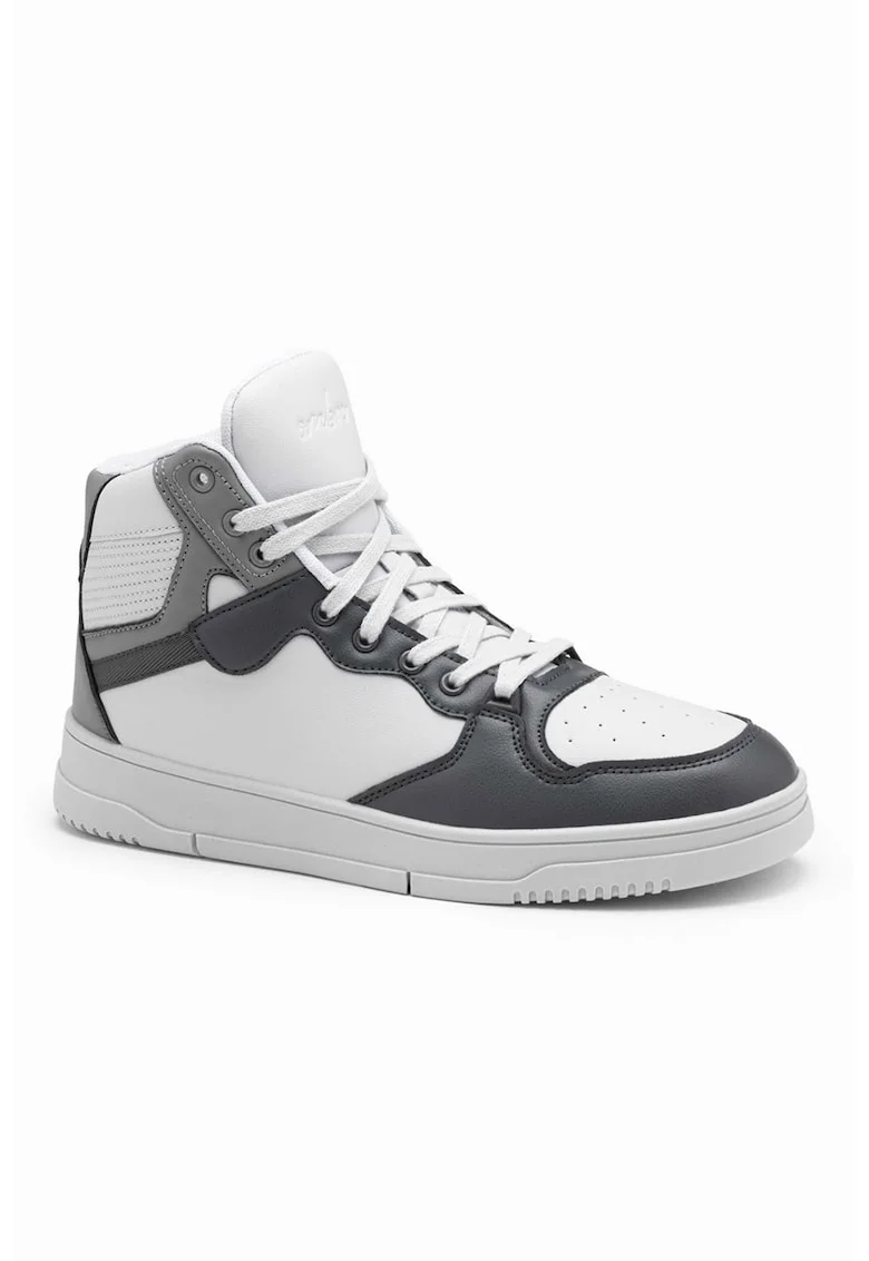 Pantofi sport high-top de piele ecologica, Gri deschis/Gri inchis