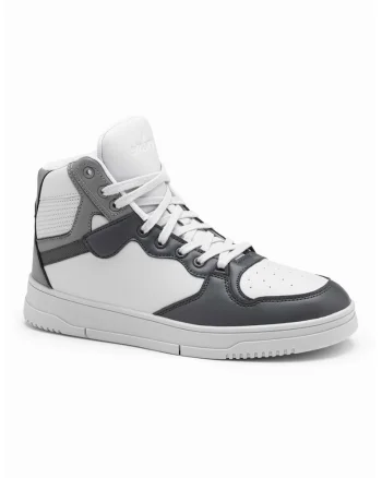 Pantofi sport high-top de piele ecologica, Gri deschis/Gri inchis