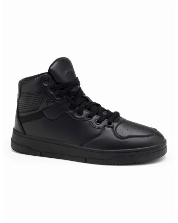 Pantofi sport high-top de piele ecologica, Negru