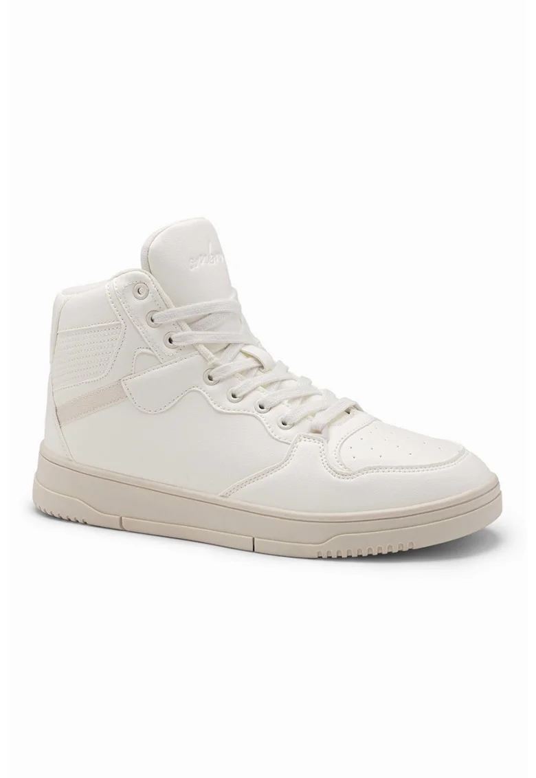 Pantofi sport high-top de piele ecologica, Alb fildes