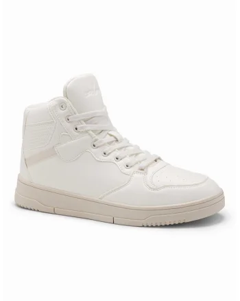 Pantofi sport high-top de piele ecologica, Alb fildes