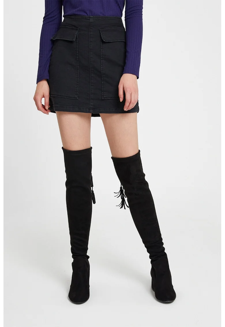Fusta din denim cu croiala in A Courtney, Negru stins