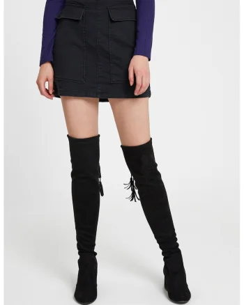 Fusta din denim cu croiala in A Courtney, Negru stins