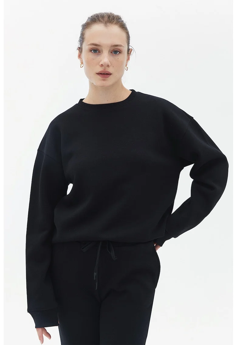 Bluza de trening din amestec de bumbac cu croiala lejera, Negru
