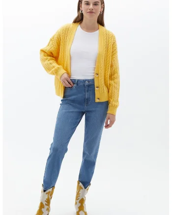Blugi crop cu talie inalta, Albastru