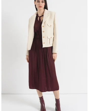 Sacou din amestec de lana cu model boucle, Crem