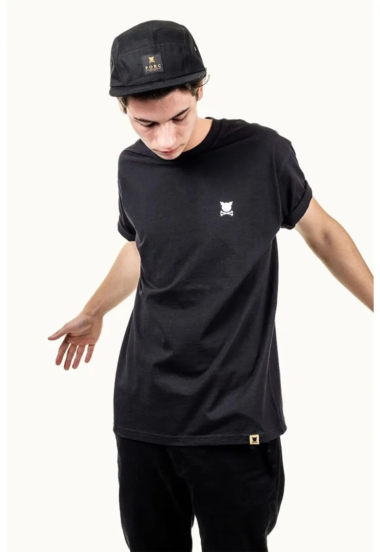 Tricou unisex de bumbac cu logo pe piept Essential, Negru
