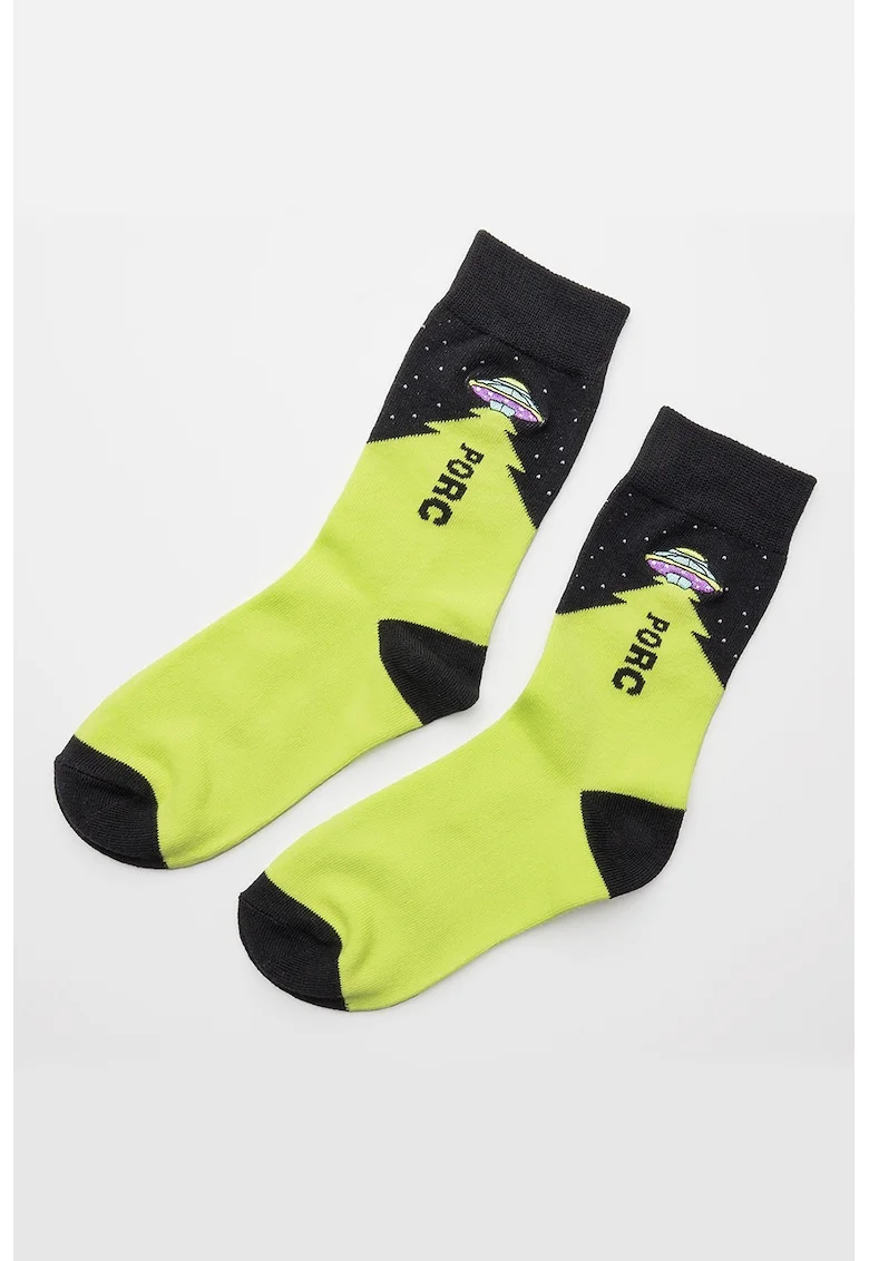 Sosete lungi din amestec de bumbac cu model, Negru/Verde fistic