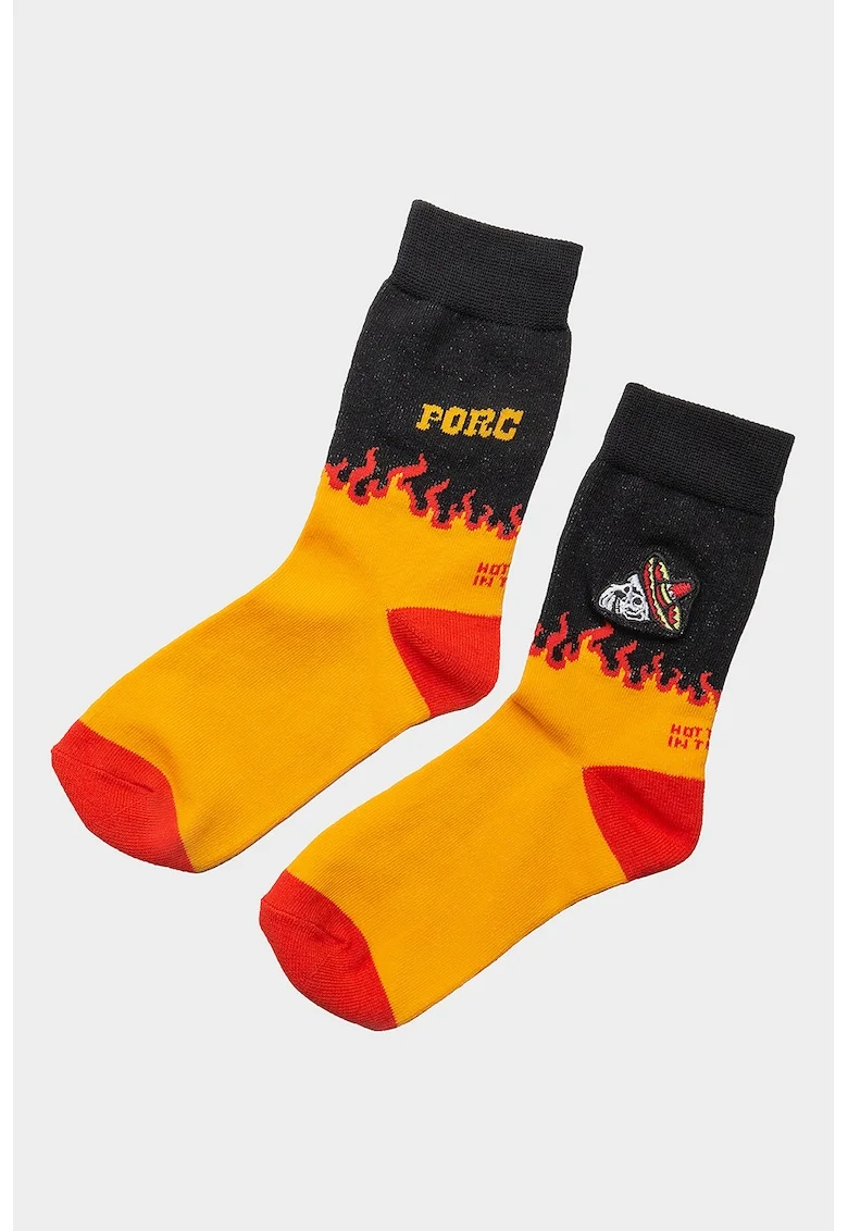 Sosete lungi din amestec de bumbac cu model, Negru/Portocaliu