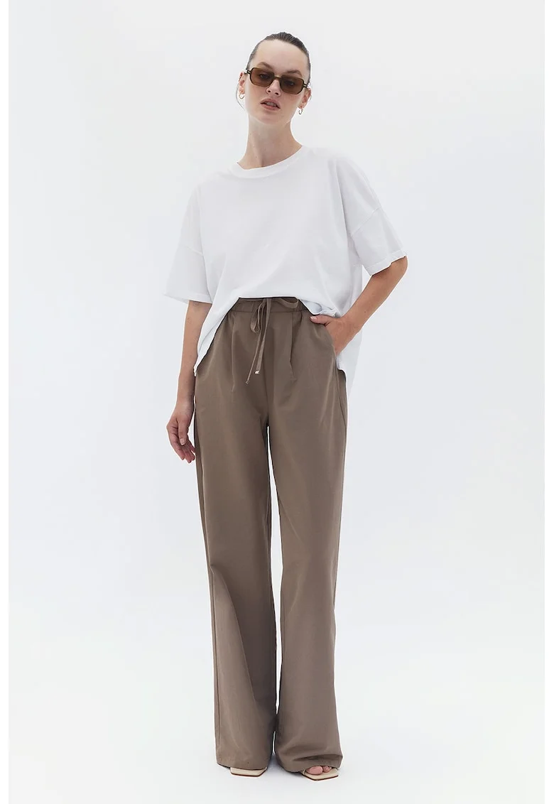 Pantaloni relaxed-fit cu talie inalta, Maro taupe