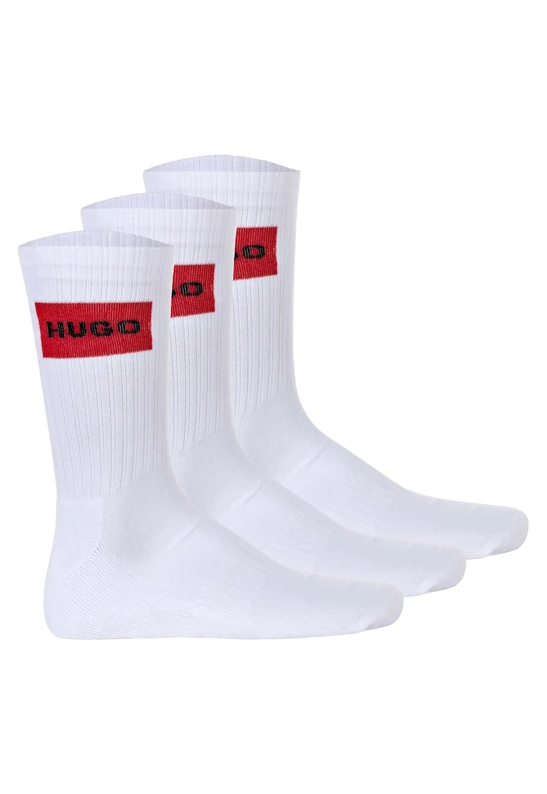 Set de sosete lungi cu logo - 3 perechi, Alb