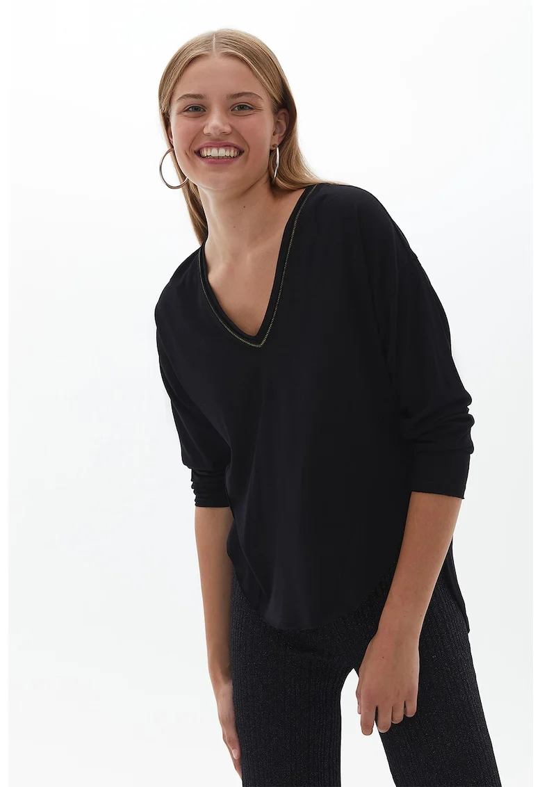 Bluza din amestec de modal cu decolteu in V, Negru