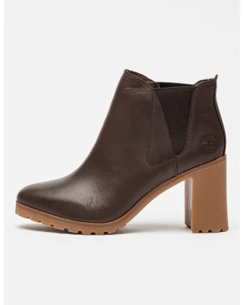 Botine de piele cu segmente din material textil Allington, Maro cognac