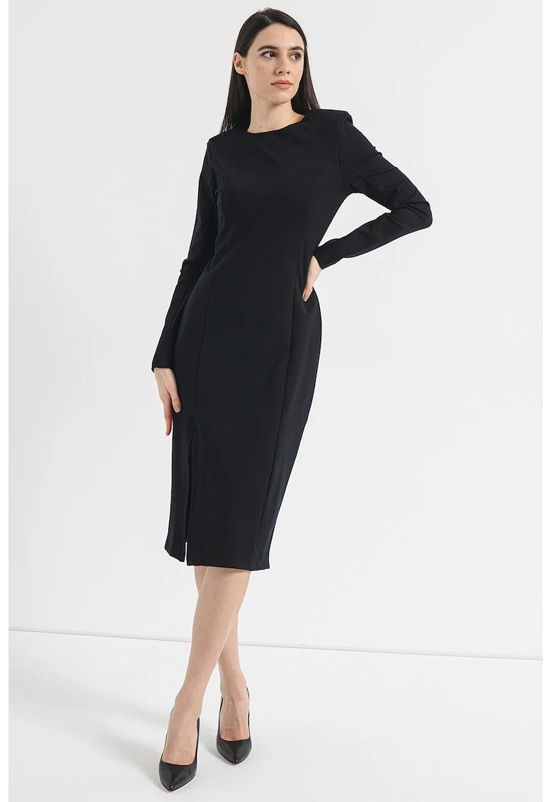 Rochie midi cu slit lateral, Negru