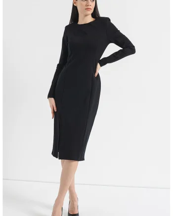 Rochie midi cu slit lateral, Negru