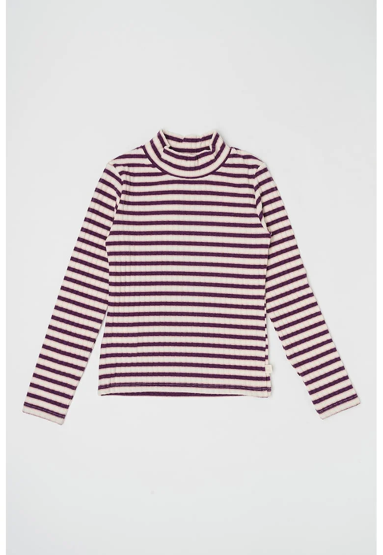 Bluza cu model in dungi si guler inalt, Alb/Violet