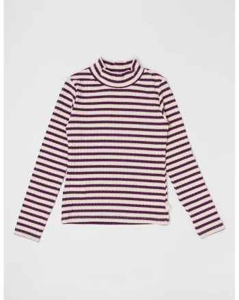 Bluza cu model in dungi si guler inalt, Alb/Violet