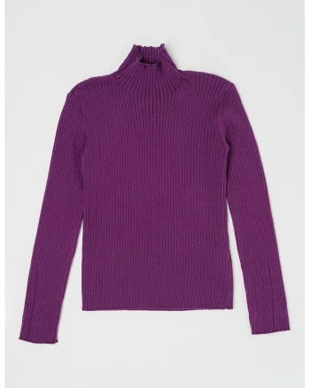 Pulover striat cu guler inalt, Violet