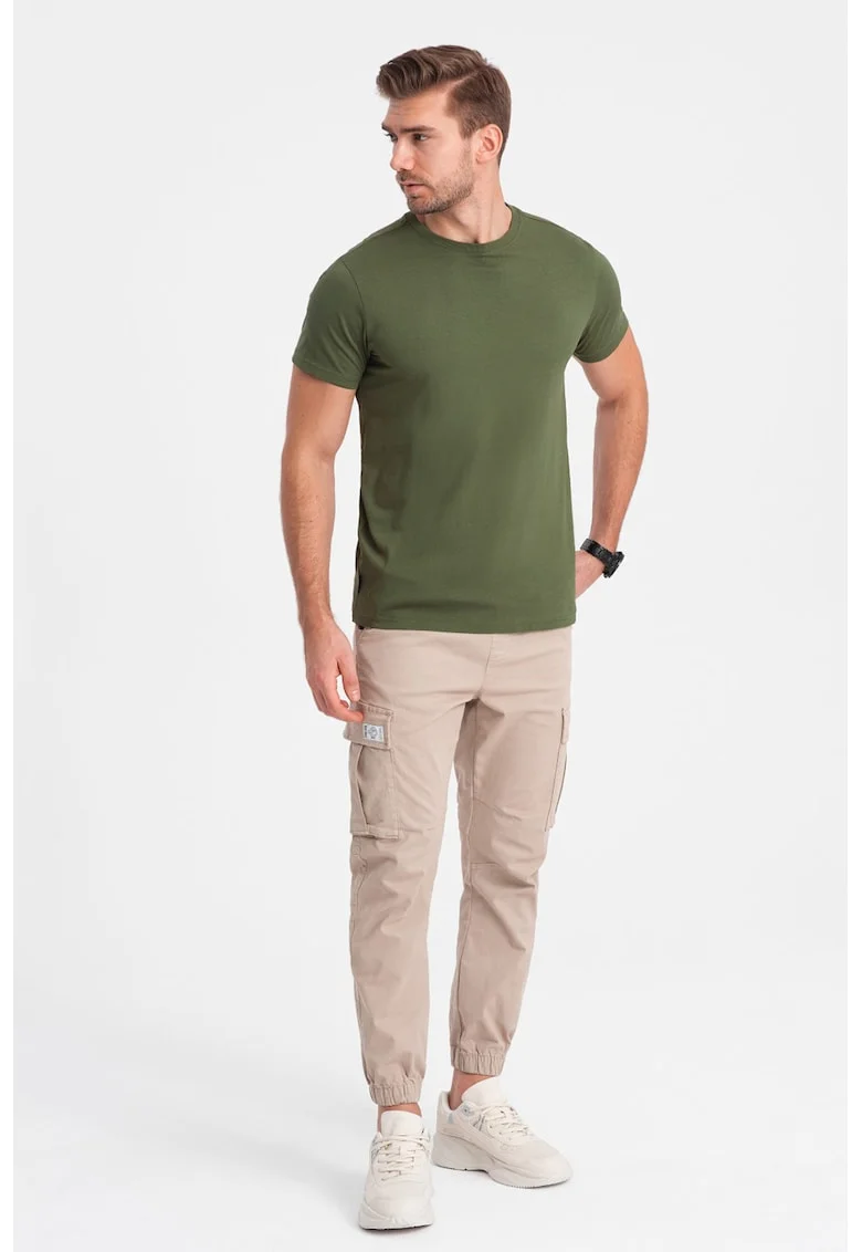 Tricou uni cu decolteu la baza gatului, Kaki