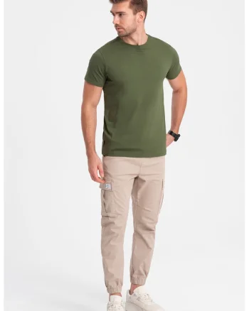 Tricou uni cu decolteu la baza gatului, Kaki