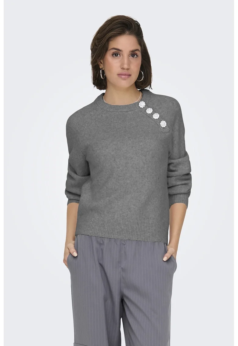 Pulover cu maneci raglan Lauren, Gri inchis melange