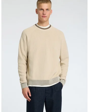 Pulover striat cu maneci raglan, Crem