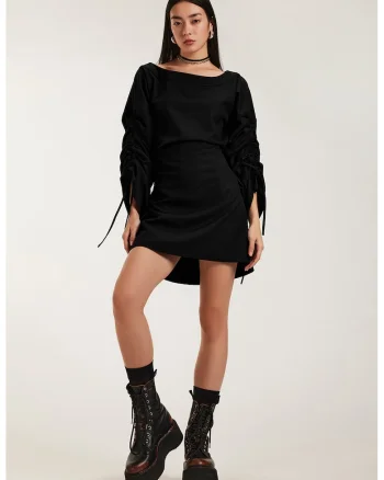 Rochie mini cu maneci cu volane Mocha, Negru