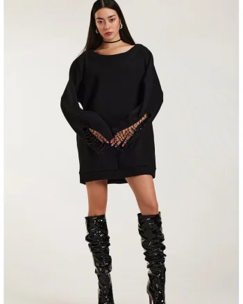 Rochie sport scurta cu aplicatii din strasuri Rosario, Negru