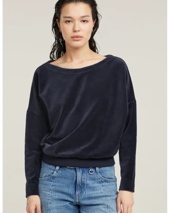 Bluza de trening cu model uni si decolteu barcuta, Bleumarin