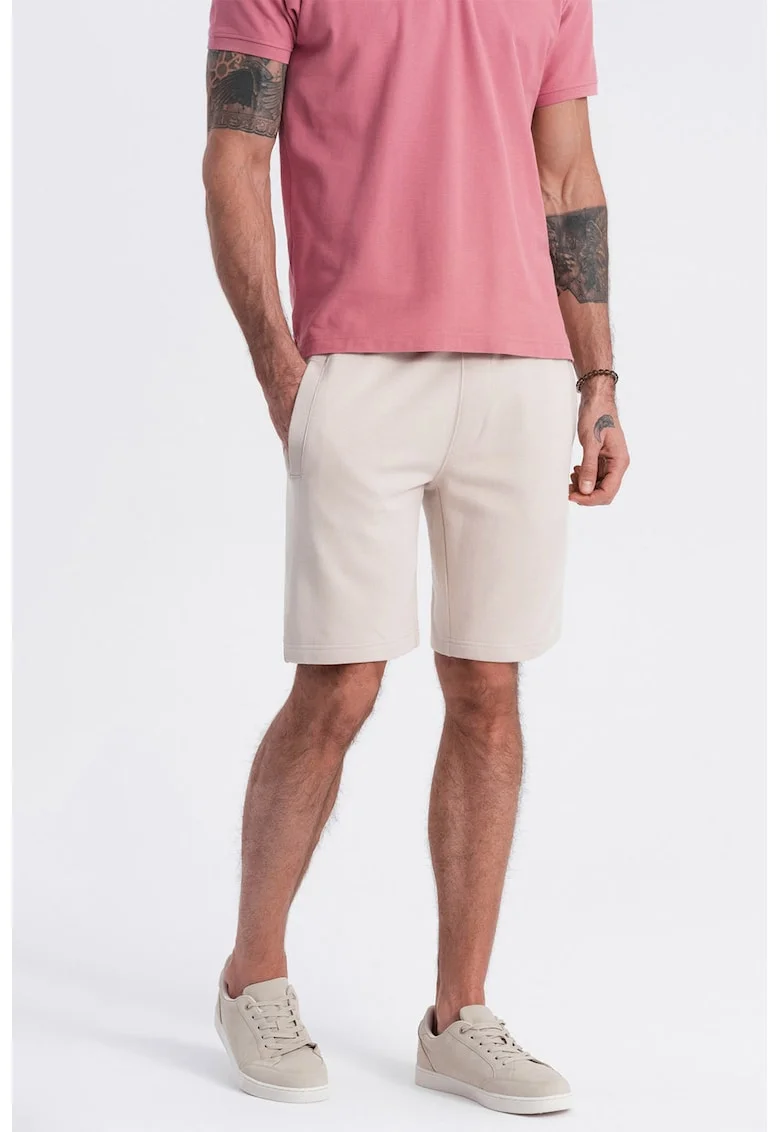 Pantaloni scurti din bumbac cu talie ajustabila, Bej deschis
