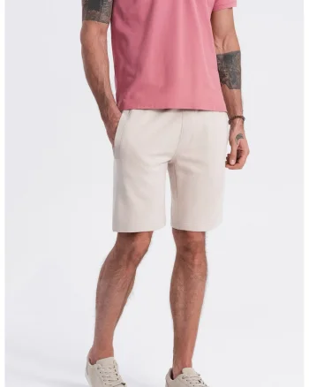 Pantaloni scurti din bumbac cu talie ajustabila, Bej deschis