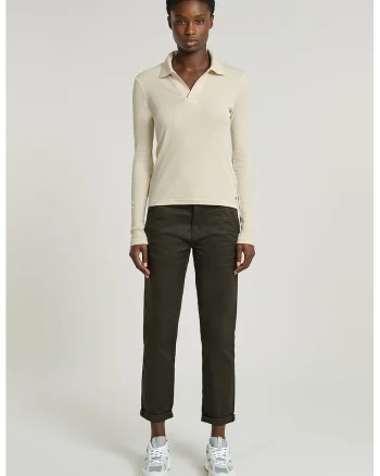 Bluza polo slim fit de bumbac organic, Crem