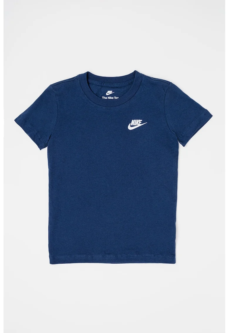 Tricou din bumbac cu decolteu la baza gatului Futura, Alb/Albastru inchis